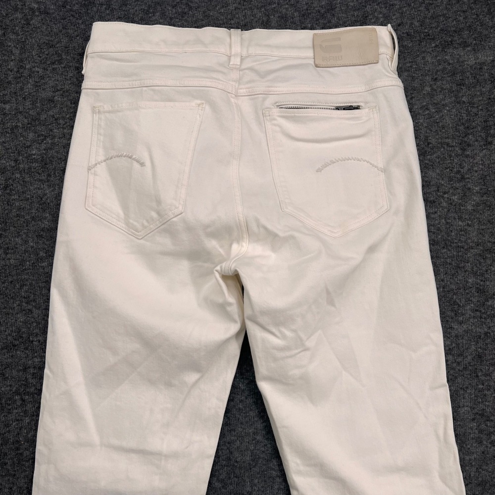 G-Star Raw Noxer Straight Jeans Mens Off White Ecru Frayed Hem Pants 6-Pocket - Picture 8 of 15